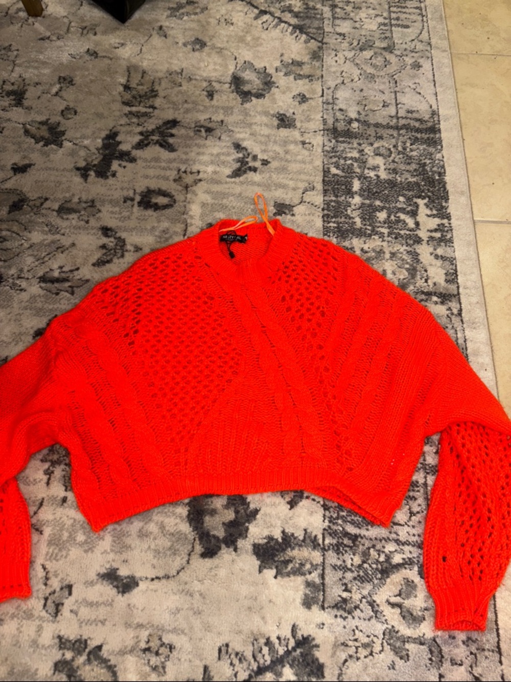 Cropped Open-Knit Sweater in Bright Orange